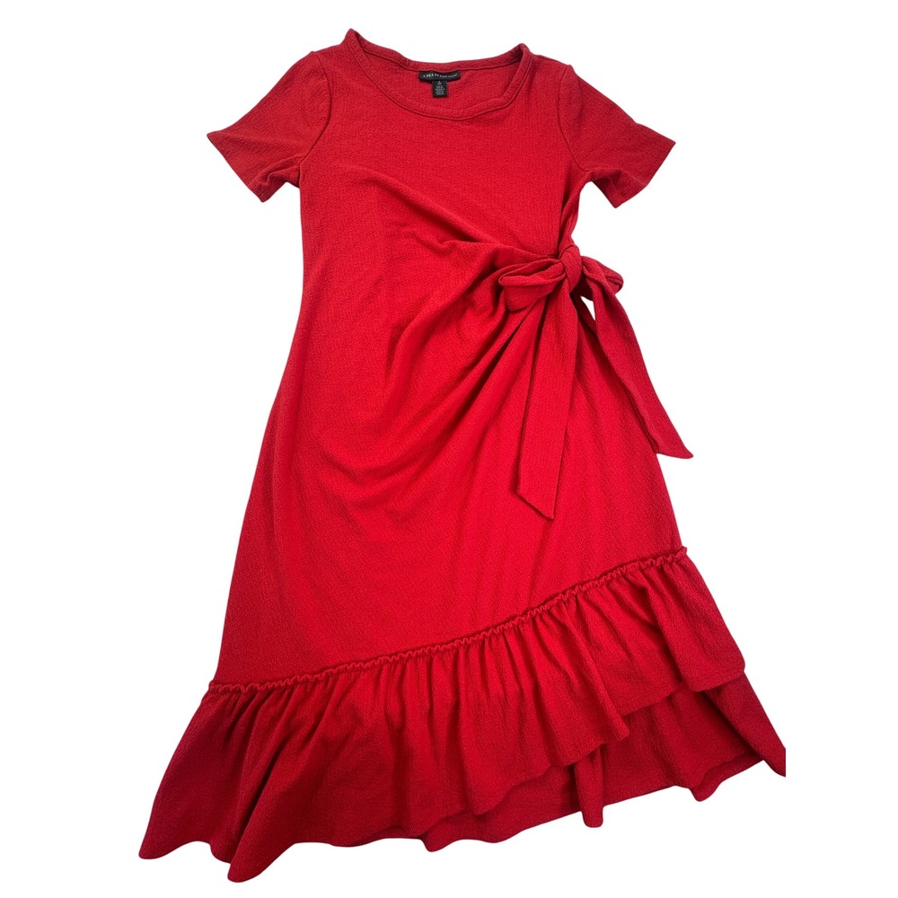 A Pea in the Pod Red Maternity Wrap Tie Ruffle Hem Midi Dress Small
